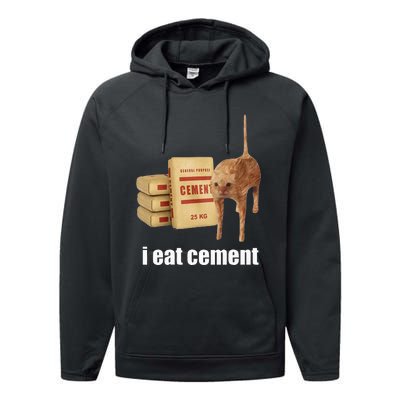 I Eat Cement Cursed Cat Funny Oddly Specific Weird Performance Fleece Hoodie