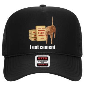 I Eat Cement Cursed Cat Funny Oddly Specific Weird High Crown Mesh Back Trucker Hat