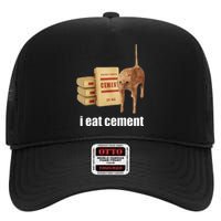 I Eat Cement Cursed Cat Funny Oddly Specific Weird High Crown Mesh Back Trucker Hat