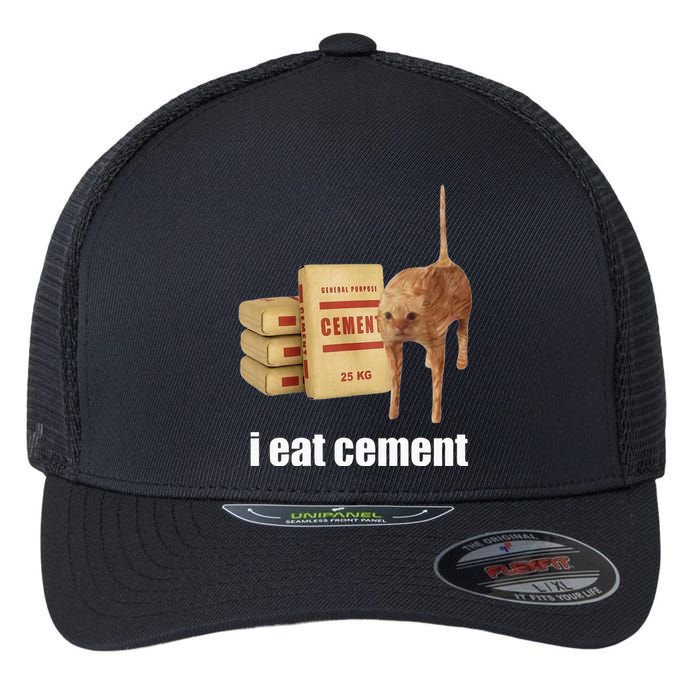 I Eat Cement Cursed Cat Funny Oddly Specific Weird Flexfit Unipanel Trucker Cap