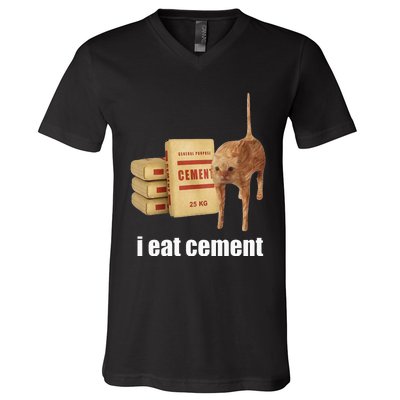 I Eat Cement Cursed Cat Funny Oddly Specific Weird V-Neck T-Shirt