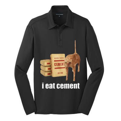 I Eat Cement Cursed Cat Funny Oddly Specific Weird Silk Touch Performance Long Sleeve Polo