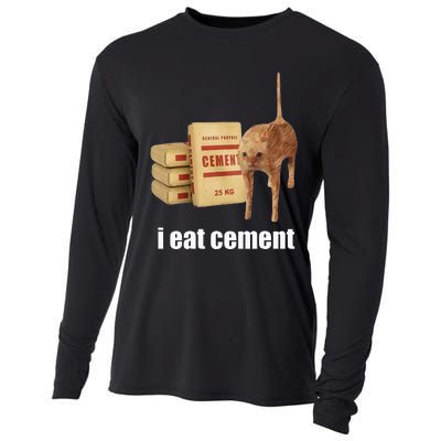 I Eat Cement Cursed Cat Funny Oddly Specific Weird Cooling Performance Long Sleeve Crew