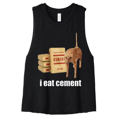 I Eat Cement Cursed Cat Funny Oddly Specific Weird Women's Racerback Cropped Tank