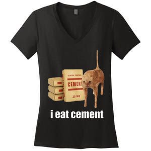 I Eat Cement Cursed Cat Funny Oddly Specific Weird Women's V-Neck T-Shirt