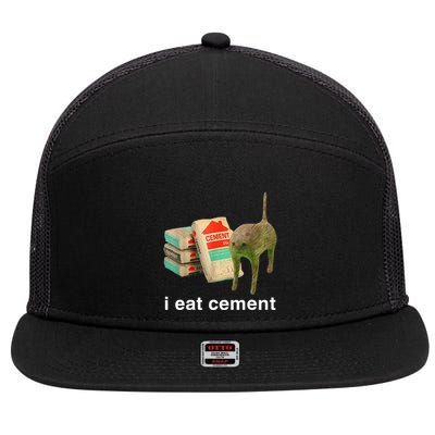 I Eat Cement Cursed Cat Funny Oddly Specific Dank 7 Panel Mesh Trucker Snapback Hat