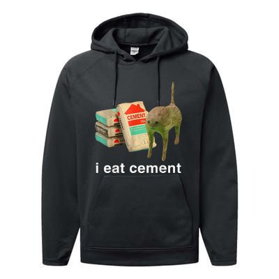 I Eat Cement Cursed Cat Funny Oddly Specific Dank Performance Fleece Hoodie