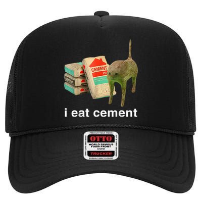 I Eat Cement Cursed Cat Funny Oddly Specific Dank High Crown Mesh Back Trucker Hat