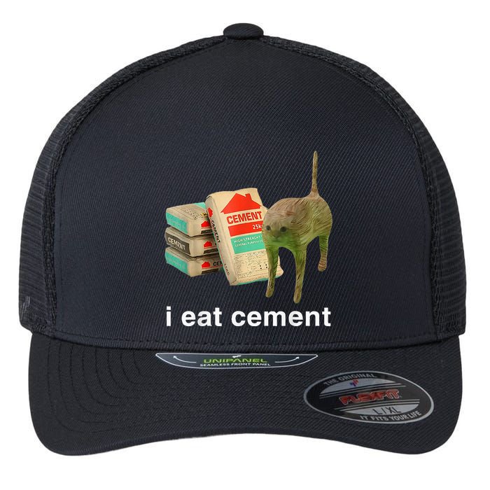 I Eat Cement Cursed Cat Funny Oddly Specific Dank Flexfit Unipanel Trucker Cap