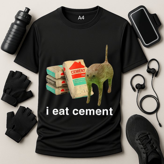 I Eat Cement Cursed Cat Funny Oddly Specific Dank Performance Shirt