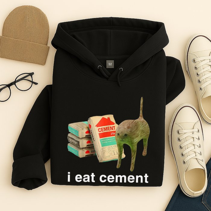 I Eat Cement Cursed Cat Funny Oddly Specific Dank Hoodie