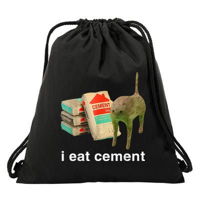 I Eat Cement Cursed Cat Funny Oddly Specific Dank Drawstring Bag