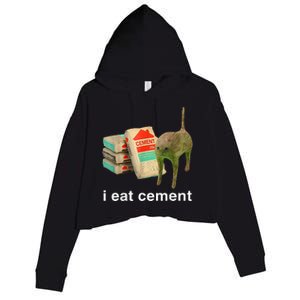 I Eat Cement Cursed Cat Funny Oddly Specific Dank Crop Fleece Hoodie