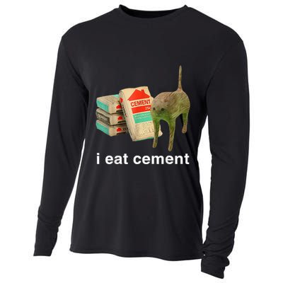 I Eat Cement Cursed Cat Funny Oddly Specific Dank Cooling Performance Long Sleeve Crew