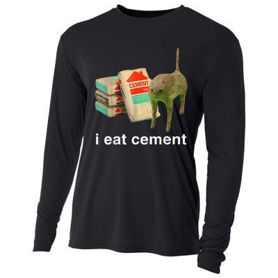 I Eat Cement Cursed Cat Funny Oddly Specific Dank Cooling Performance Long Sleeve Crew