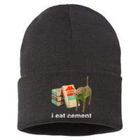 I Eat Cement Cursed Cat Funny Oddly Specific Dank Sustainable Knit Beanie