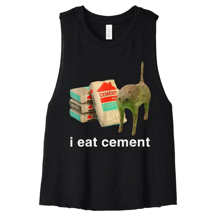 I Eat Cement Cursed Cat Funny Oddly Specific Dank Women's Racerback Cropped Tank