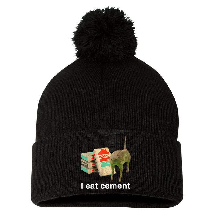 I Eat Cement Cursed Cat Funny Oddly Specific Dank Pom Pom 12in Knit Beanie