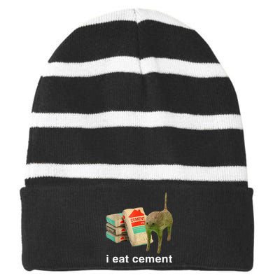 I Eat Cement Cursed Cat Funny Oddly Specific Dank Striped Beanie with Solid Band