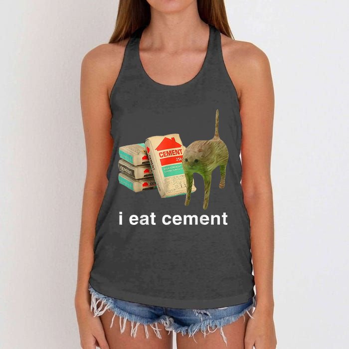 I Eat Cement Cursed Cat Funny Oddly Specific Dank Women's Knotted Racerback Tank