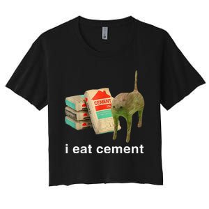 I Eat Cement Cursed Cat Funny Oddly Specific Dank Women's Crop Top Tee