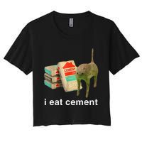 I Eat Cement Cursed Cat Funny Oddly Specific Dank Women's Crop Top Tee