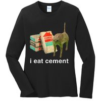 I Eat Cement Cursed Cat Funny Oddly Specific Dank Ladies Long Sleeve Shirt