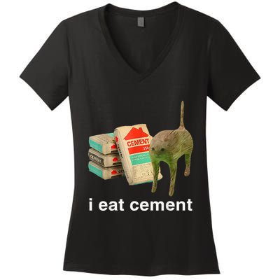 I Eat Cement Cursed Cat Funny Oddly Specific Dank Women's V-Neck T-Shirt