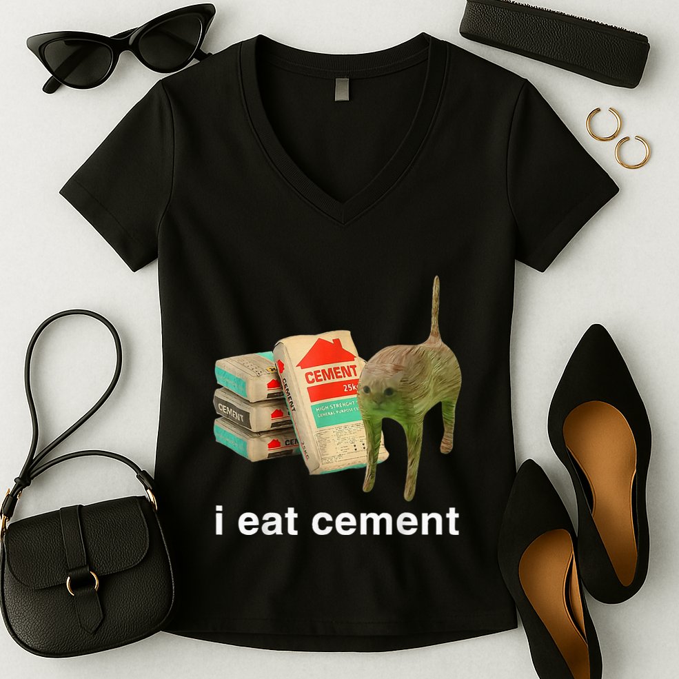 I Eat Cement Cursed Cat Funny Oddly Specific Dank Women's V-Neck T-Shirt