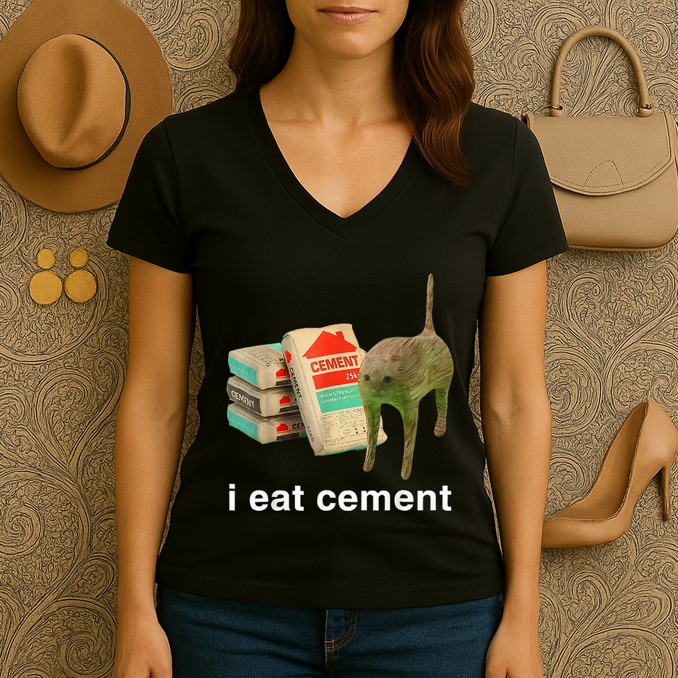 I Eat Cement Cursed Cat Funny Oddly Specific Dank Women's V-Neck T-Shirt