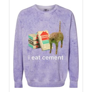 I Eat Cement Cursed Cat Funny Oddly Specific Dank Meme Colorblast Crewneck Sweatshirt