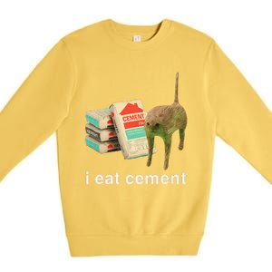 I Eat Cement Cursed Cat Funny Oddly Specific Dank Meme Premium Crewneck Sweatshirt