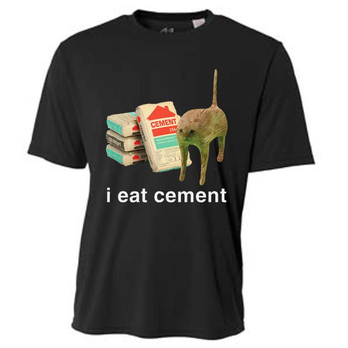 I Eat Cement Cursed Cat Funny Oddly Specific Dank Meme Cooling Performance Crew T-Shirt