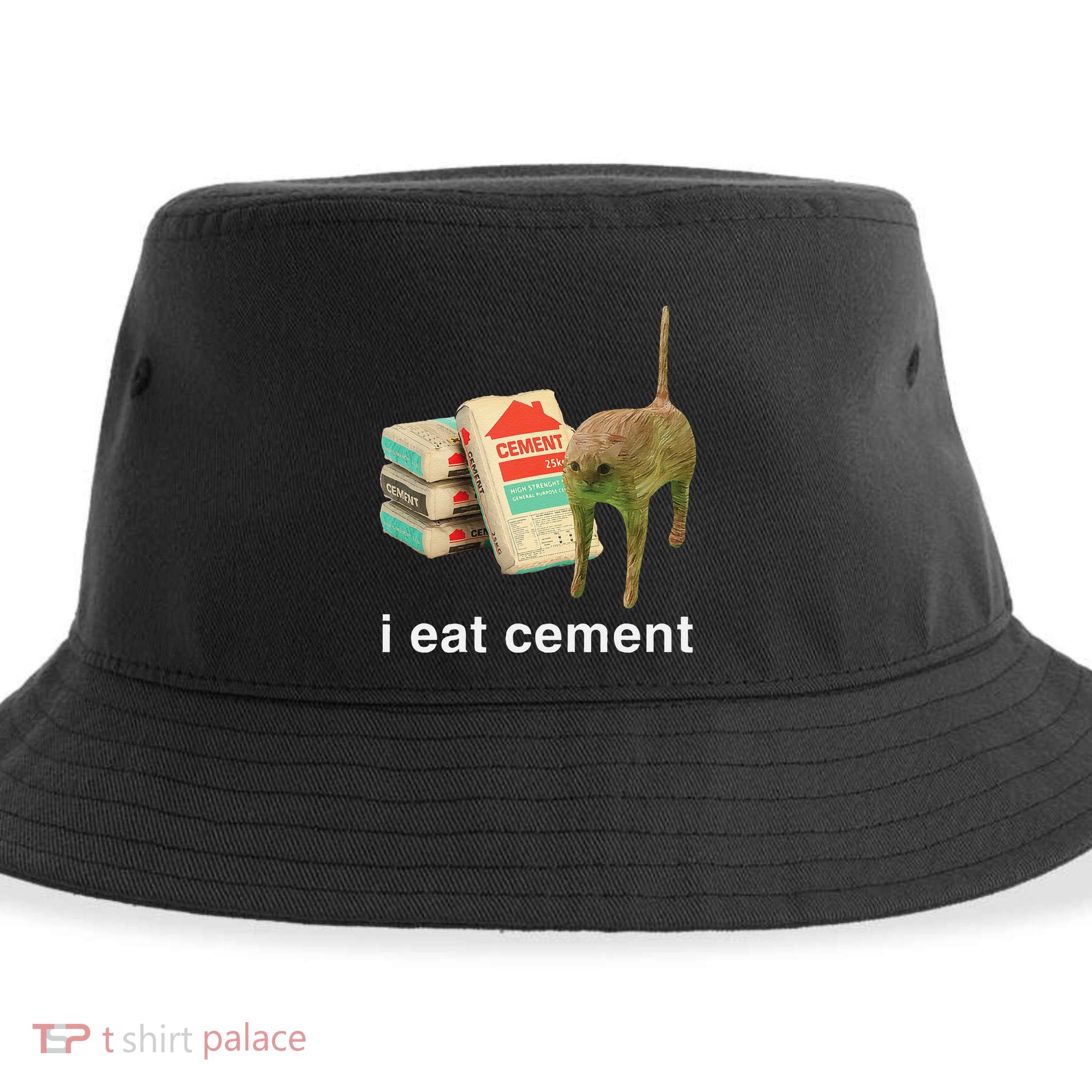I Eat Cement Cursed Cat Funny Oddly Specific Dank Meme Sustainable Bucket Hat