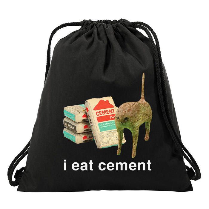 I Eat Cement Cursed Cat Funny Oddly Specific Dank Meme Drawstring Bag