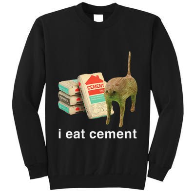 I Eat Cement Cursed Cat Funny Oddly Specific Dank Meme Tall Sweatshirt