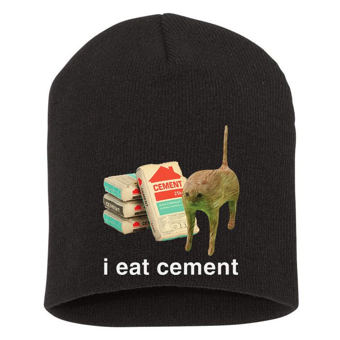 I Eat Cement Cursed Cat Funny Oddly Specific Dank Meme Short Acrylic Beanie