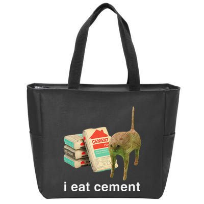 I Eat Cement Cursed Cat Funny Oddly Specific Dank Meme Zip Tote Bag