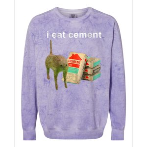 I Eat Cement Cursed Cat Funny Oddly Specific Dank Meme Colorblast Crewneck Sweatshirt