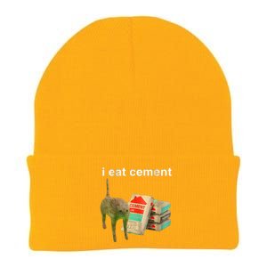 I Eat Cement Cursed Cat Funny Oddly Specific Dank Meme Knit Cap Winter Beanie