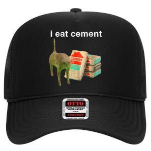 I Eat Cement Cursed Cat Funny Oddly Specific Dank Meme High Crown Mesh Back Trucker Hat