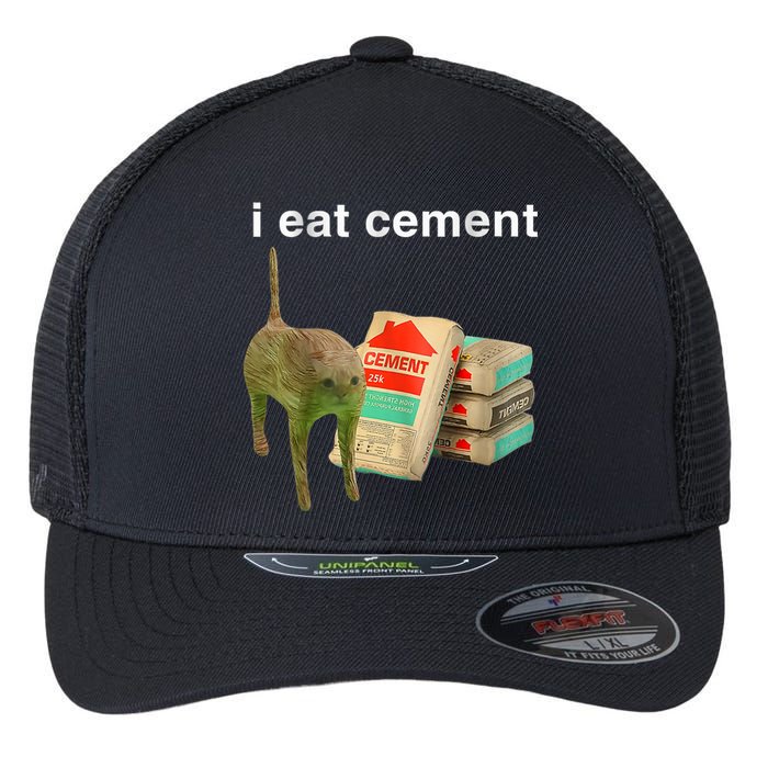 I Eat Cement Cursed Cat Funny Oddly Specific Dank Meme Flexfit Unipanel Trucker Cap