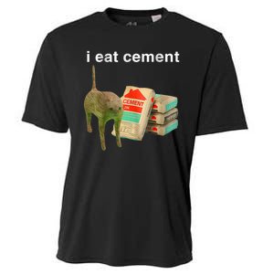 I Eat Cement Cursed Cat Funny Oddly Specific Dank Meme Cooling Performance Crew T-Shirt