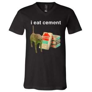 I Eat Cement Cursed Cat Funny Oddly Specific Dank Meme V-Neck T-Shirt