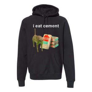 I Eat Cement Cursed Cat Funny Oddly Specific Dank Meme Premium Hoodie