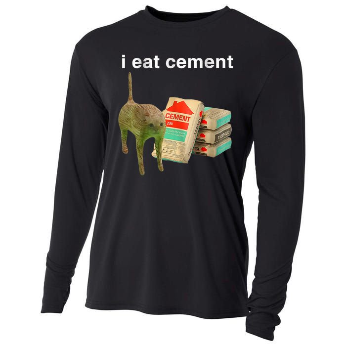 I Eat Cement Cursed Cat Funny Oddly Specific Dank Meme Cooling Performance Long Sleeve Crew