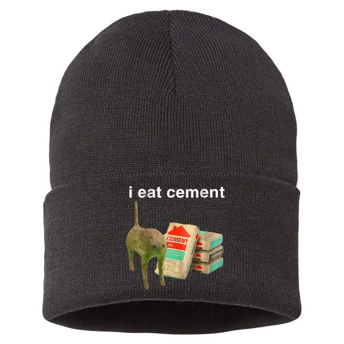 I Eat Cement Cursed Cat Funny Oddly Specific Dank Meme Sustainable Knit Beanie