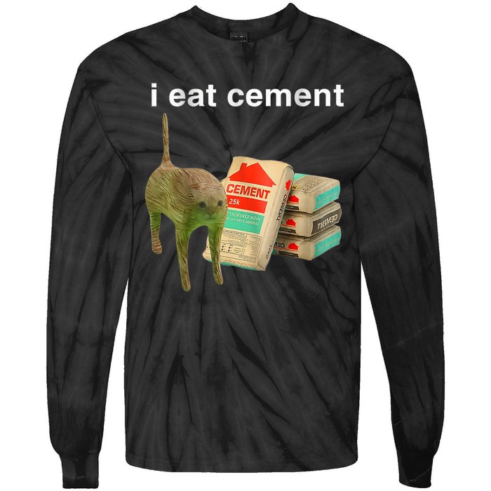 I Eat Cement Cursed Cat Funny Oddly Specific Dank Meme Tie-Dye Long Sleeve Shirt