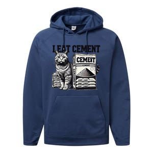 I Eat Cement Cursed Cat Funny Oddly Specific Meme Performance Fleece Hoodie