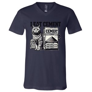 I Eat Cement Cursed Cat Funny Oddly Specific Meme V-Neck T-Shirt